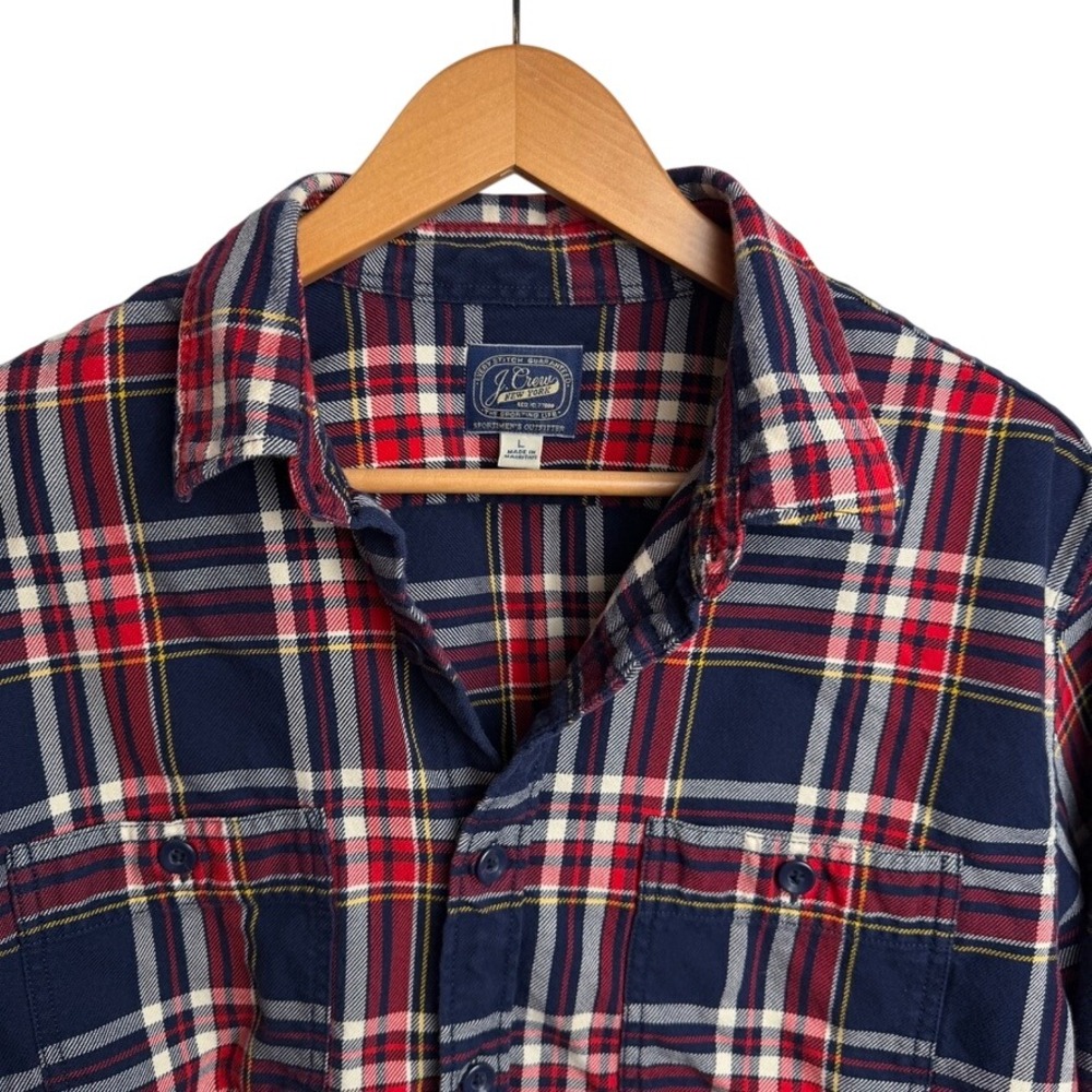 J.Crew‎ Mens Flannel Button Down Shirt L Navy Red White Lumberjack Rugged Preppy - Picture 5 of 7